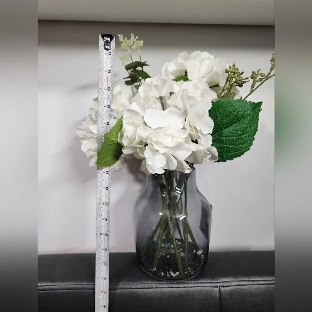 New Blooming Hydrangea Artificial with Glass Vase Arrangement
